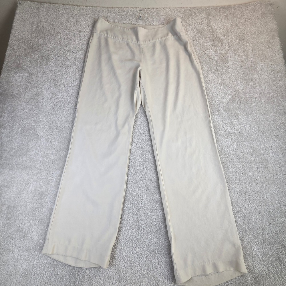 Eileen Fisher Cream Beige Straight Leg Silk Blend Trousers Side Zip Size M